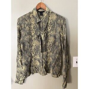 The Limited 100% Silk Animal Print Green Blouse Office M